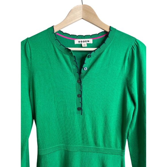 Boden Pru Scallop Henley Knitted Dress Rich Emerald Green Size 2 - Picture 5 of 7